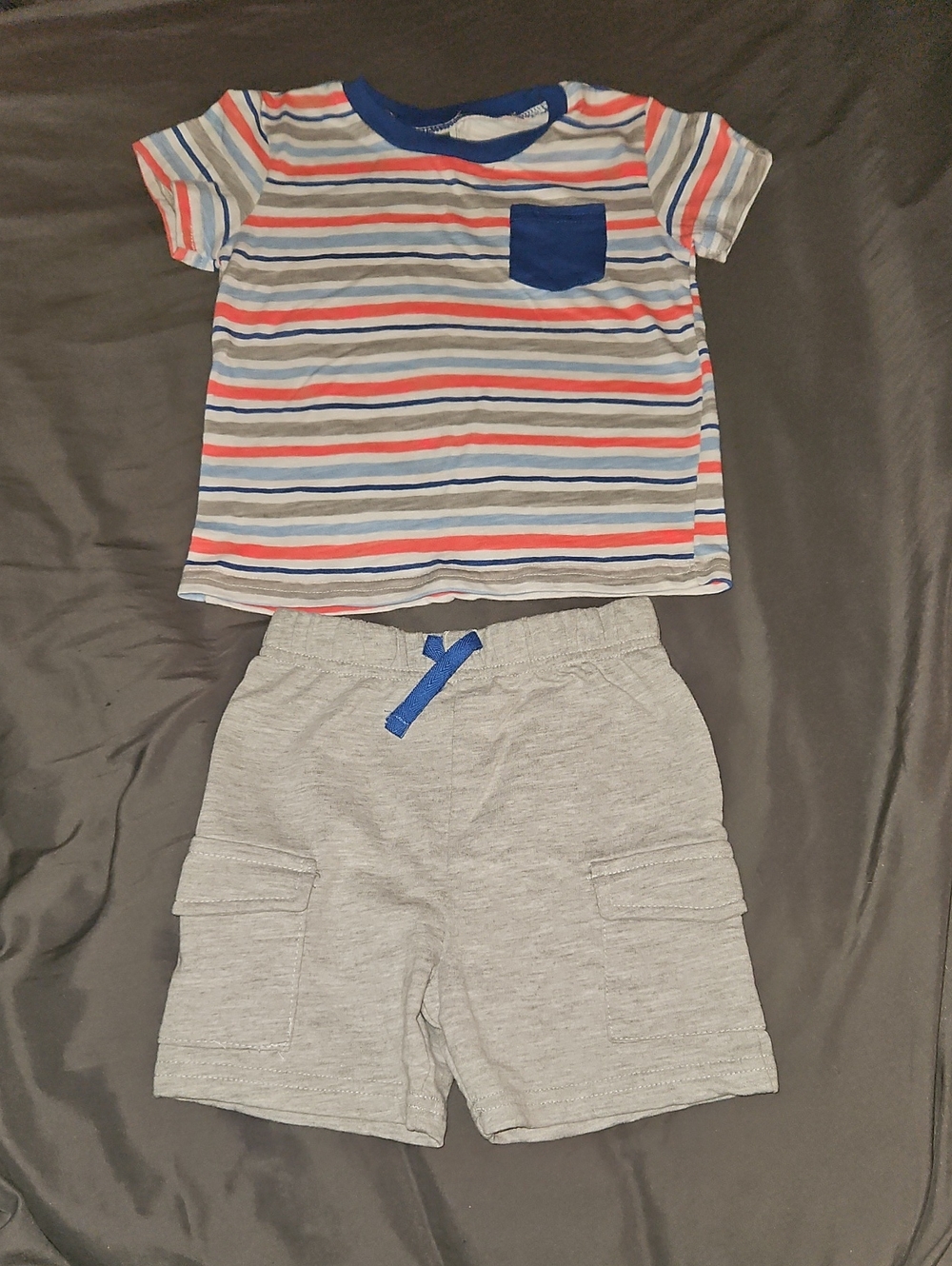 Striped Short Sleeve Tee and Gray Cargo Shorts Set